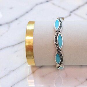 Gorgeous Turquoise & Marcasite Silver Bracelet